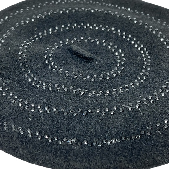 NWT HATSCUTE French Black Wool Beret Hat Black Embellishments One Size - Picture 5 of 12
